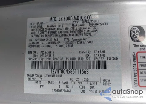 2008 Ford Mustang V6 Deluxe/V6 Premium z USA, uszkodzony, nr VIN 1ZVHT80N585111563